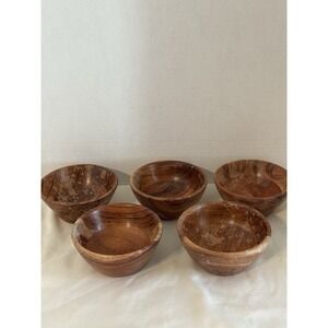Set of 5 Handcrafted Wood Bowls‎ Small Round Snack Dip Nut Dishes Made in India